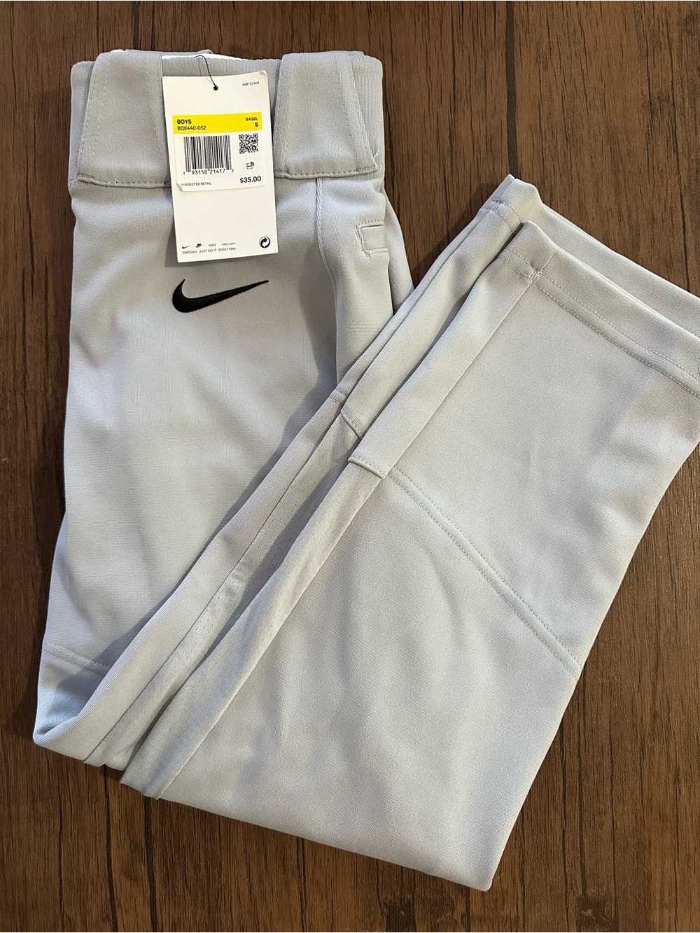 Nike Light Gray Boys' Baseball Pants with Black Swoosh